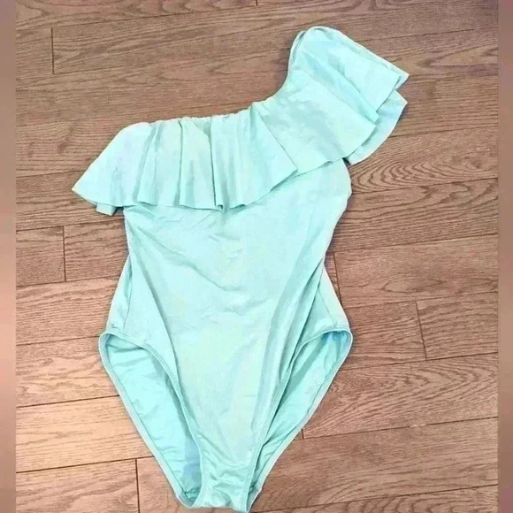 Tropic Frill One Shoulder Ruffle Swimsuit in Aqua - size medium - Picture 4 of 6